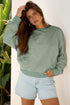 Raw Edge Flower Patch Drop Shoulder Contrast Rib Crewneck Long Sleeve Top